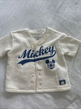 Disney Cream Kids Button-Front Shirt with Blue Mickey Script